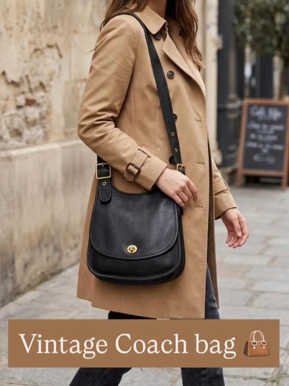 Coach Black Leather Saddle Shoulder Bag with Gold-Tone Hardware